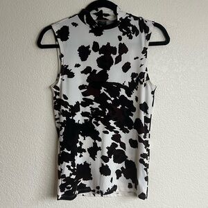 Willow & Root Cow Print Mock Neck Sleeveless Top